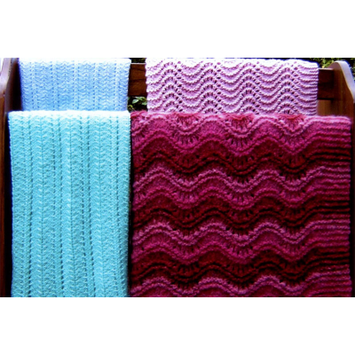 Ann Norling 35 Crib-Blanket-Afghan 11. Fantastic Eyelet & Feather 'n' Fan. Uses 5 gauges of yarn.